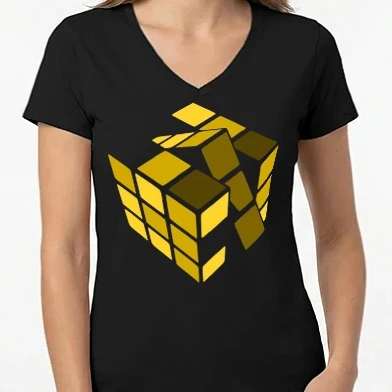 Női V-nyakú póló - Rubik yellow