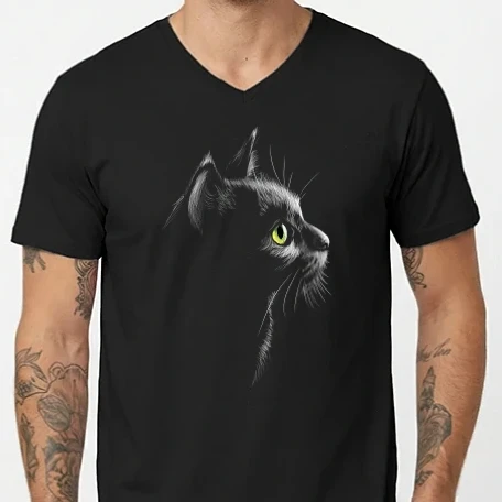 Férfi V-nyakú póló - Macska portré