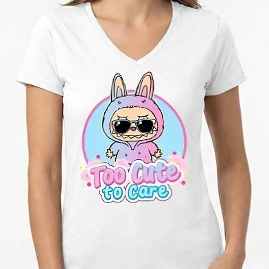 Női V-nyakú póló - Too cute to care