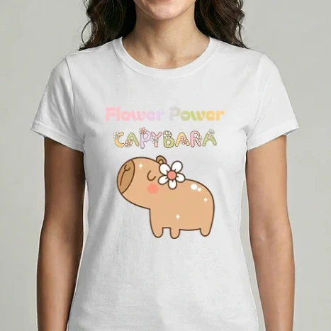 Női Imperial póló - Flower Power - Hippi Capybara