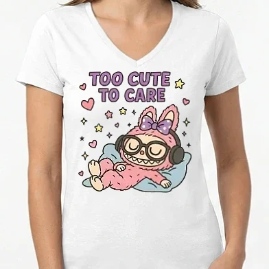 Női V-nyakú póló - Too cute to care