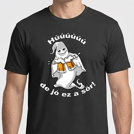 Férfi Imperial póló - Szellem 2 korsó sörrel - ˝Húúú de jó ez a sör˝ - fehér