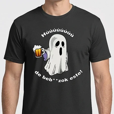 Férfi Imperial póló - Szellem 1 korsó sörrel - ˝Húúú de beb**zok˝ - fehér