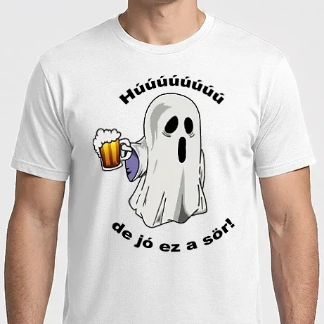 Férfi Imperial póló - Szellem 1 korsó sörrel - ˝Húúú de jó ez a sör˝ - fekete