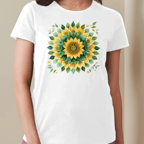 Női prémium kerek nyakú póló  - Sunflower mandala