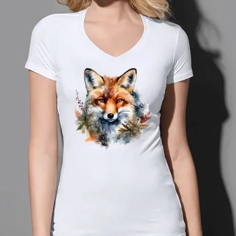 Női prémium V-nyakú póló - Watercolor Fox