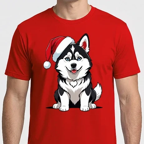 Férfi Imperial póló - Aranyos Husky mikulás sapkában