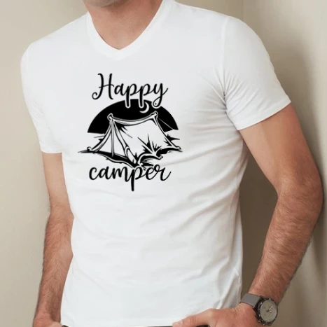 Férfi prémium fit V-nyakú póló - Happy Camper