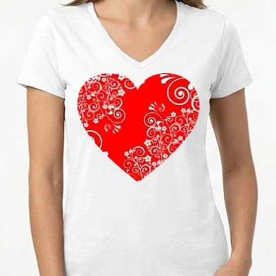 Női V-nyakú póló - Heart (white)