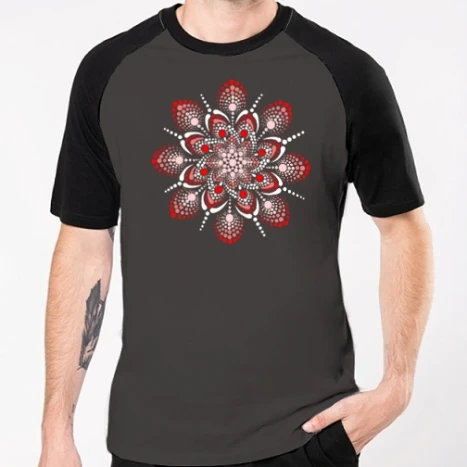 Férfi Baseballpóló - Piros mandala minta