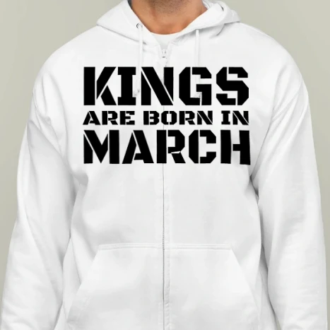 Férfi cipzáras kapucnis pulcsi - Kings Are Born In March