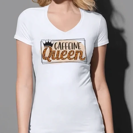 Női prémium V-nyakú póló - Caffeine Queen