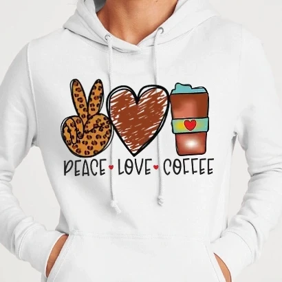 Női kapucnis pulcsi - Peace Love Coffee