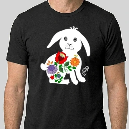 Férfi Alap póló - Nyuszi Kalocsai Virágokkal fehér