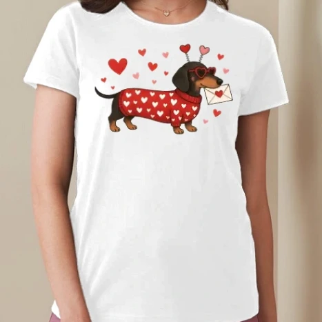 Női prémium kerek nyakú póló  - valentin tacskó