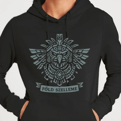 Női kapucnis pulcsi - Föld Szelleme – Totem Stílusú Spirituális Grafika | Misztikus Erőállat Design