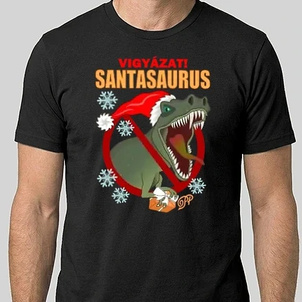 Férfi Alap póló - Karácsonyi Dínó Santasaurus