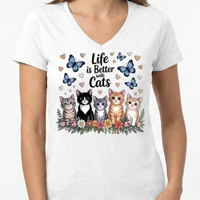 Női V-nyakú póló - Life is better with cats