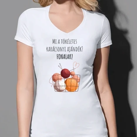 Női prémium V-nyakú póló - Mi a tökéletes karácsonyi ajándék? Fonalak!
