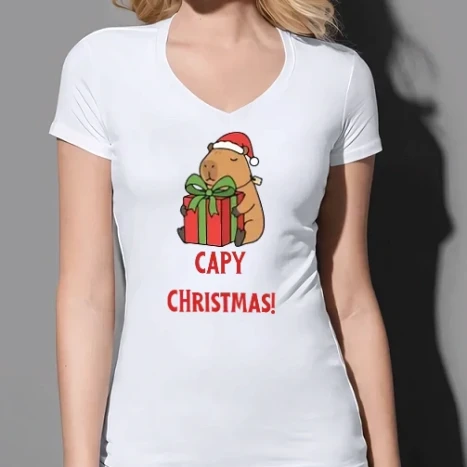 Női prémium V-nyakú póló - Capy Christmas