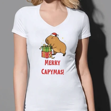 Női prémium V-nyakú póló - Merry Capymas
