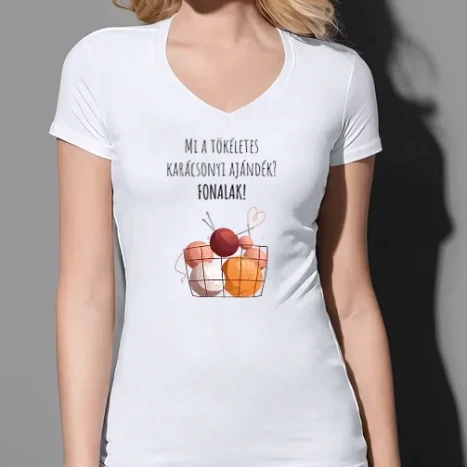 Női prémium V-nyakú póló - Mi a tökéletes karácsonyi ajándék? Fonalak!