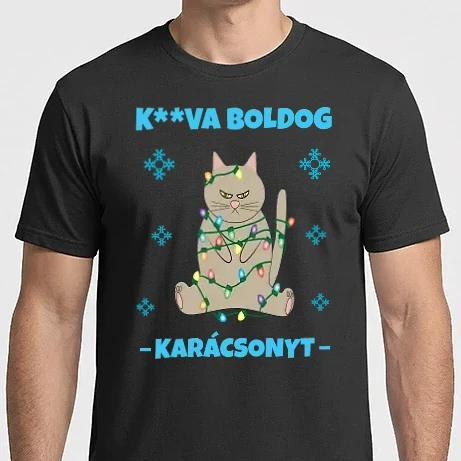 Férfi Imperial póló - K**va boldog karácsonyt - cica