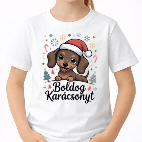 Uniszex gyerek Póló - Kiskutyás boldog karácsonyt