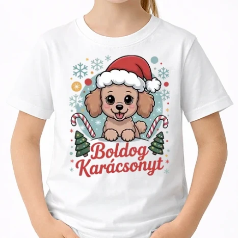 Uniszex gyerek Póló - Kiskutyás Boldog Karácsonyt