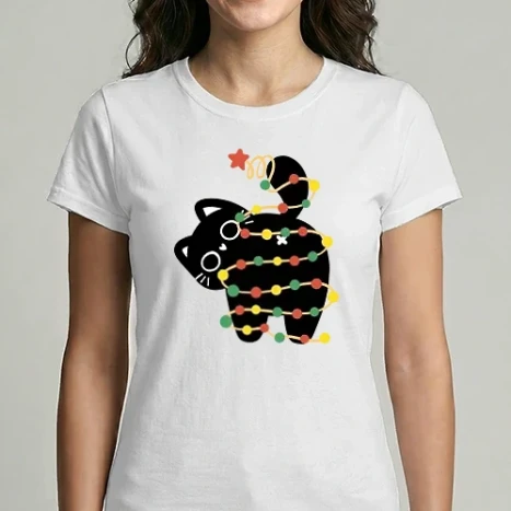 Női Imperial póló - karácsonyi macskás minta