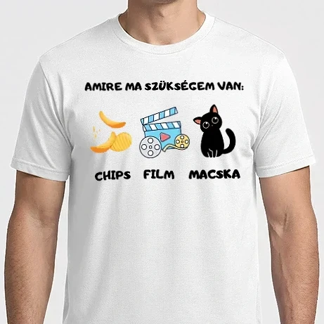 Férfi Imperial póló - Amire ma szükségem van: chips, film, macska
