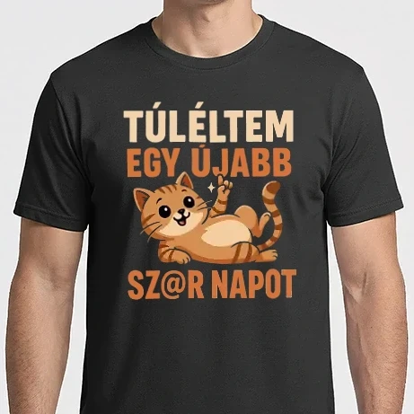 Férfi Imperial póló - Túléltem egy újabb sz@r napot – vicces macskás minta