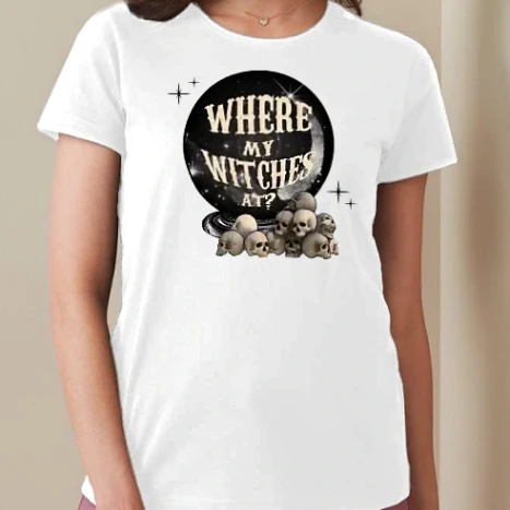 Női prémium kerek nyakú póló  - Where my Witches at?