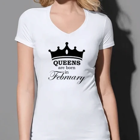 Női prémium V-nyakú póló - Queens are born in February