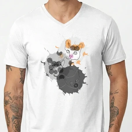 Férfi V-nyakú póló - Line art cats