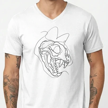 Férfi V-nyakú póló - Line art skull