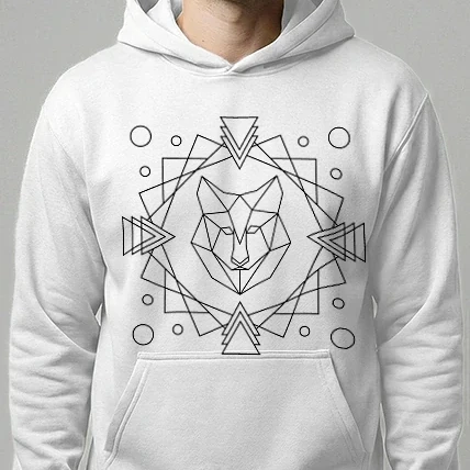 Férfi kapucnis pulóver - Triangle wolf (fekete)