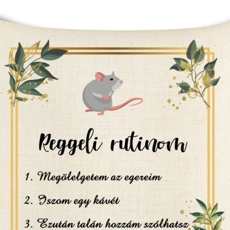 Vászon párnahuzat - Reggeli rutin (egér)