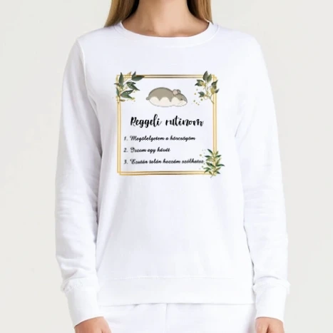 Női kerek nyakú pulcsi - Reggeli rutin (dzsungáriai törpehörcsög)