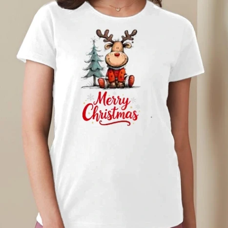 Női prémium kerek nyakú póló  - Merry christhmas rénszarvas