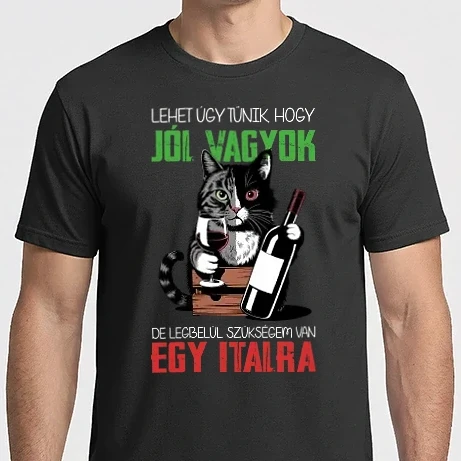 Férfi Imperial póló - Jól vagyok egy italra Macska fekete alapra