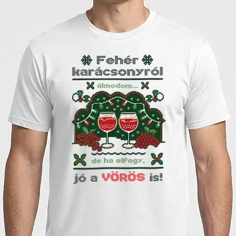 Férfi Imperial póló - Fehér karácsonyról álmodom... de a elfogy, jó a vörös is fehér pólóra