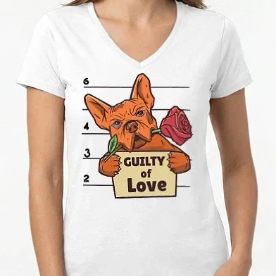 Női V-nyakú póló - Bűnös bulldog