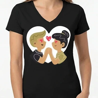 Női V-nyakú póló - Szerelmes pár