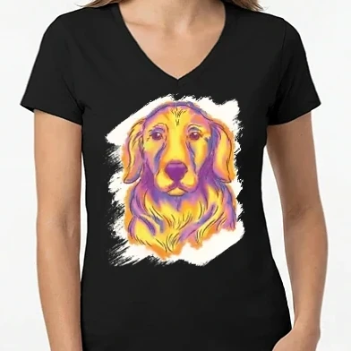 Női V-nyakú póló - Golden Retriever