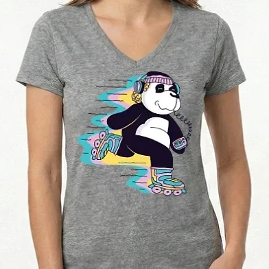 Női V-nyakú póló - Görkoris Panda