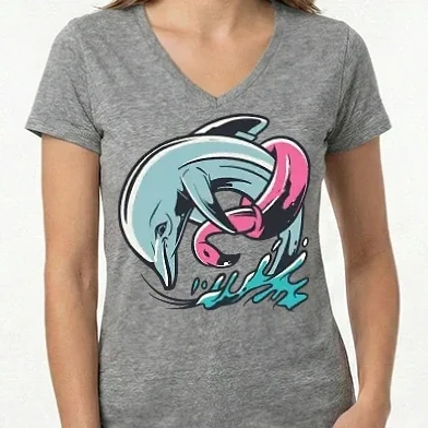 Női V-nyakú póló - Delfin