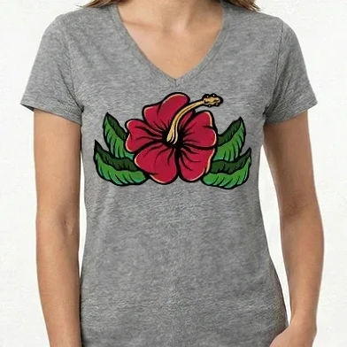 Női V-nyakú póló - Hibiszkusz