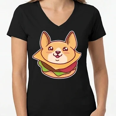 Női V-nyakú póló - Corgi Burger