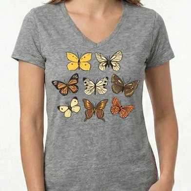 Női V-nyakú póló - Lepkék